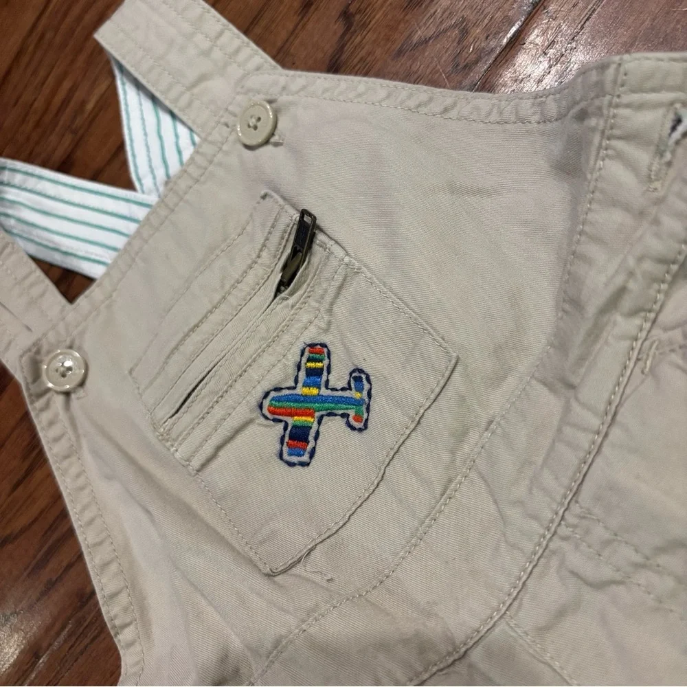 Vintage Gap 2003 Khaki Overalls with Embroidered Airplane — 6-12 months